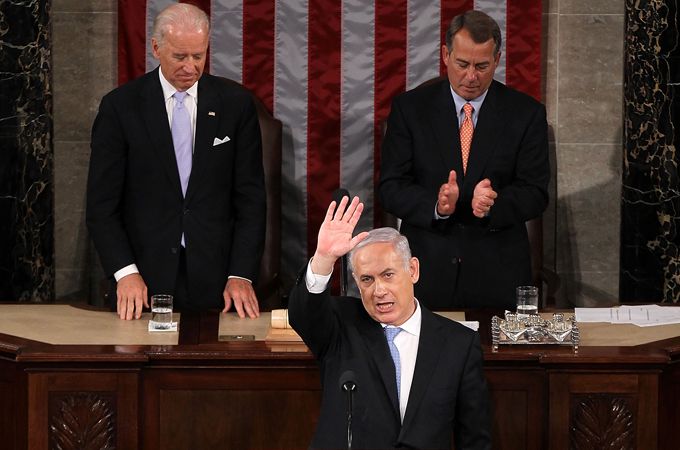 Biden, top left, looks on as Israel's Netanyahu addresses a joint meeting of the US Congress in 2011