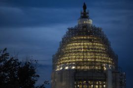 The US Capitol is illuminated at dusk in Washington, DC [Getty]