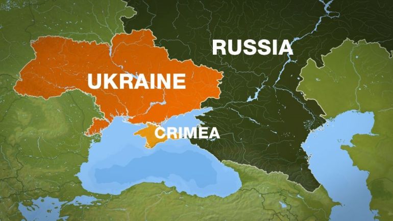 Ukraine map showing Crimea and Russia