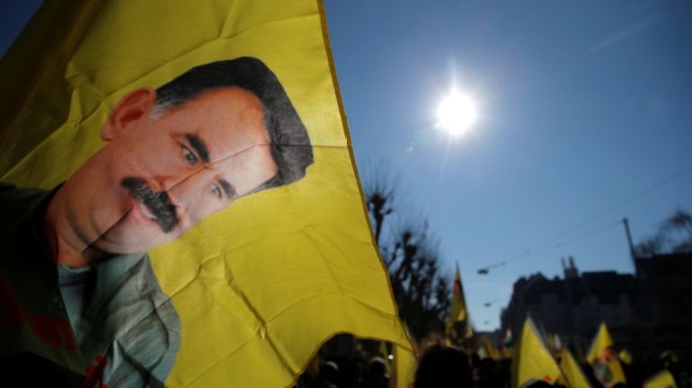 Protesters take part in a demonstration in support of jailed Kurdistan Workers’ Party (PKK) leader Abdullah Ocalan in Strasbourg, France, February 16, 2019