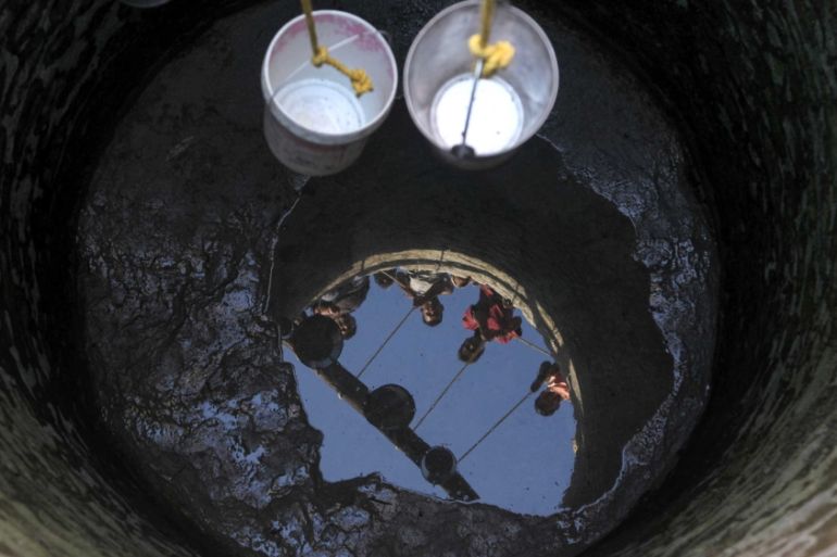 A well running dry in Padal village of the district of Samba, some 45 km from Jammu, India