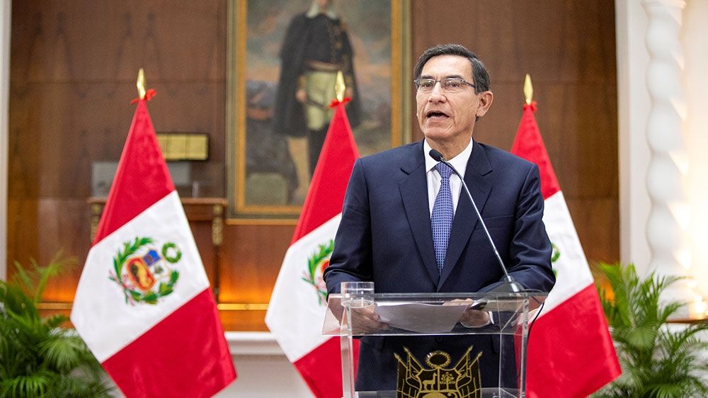 Peru’s President Martin Vizcarra addresses the nation at the government palace in Lima, Peru