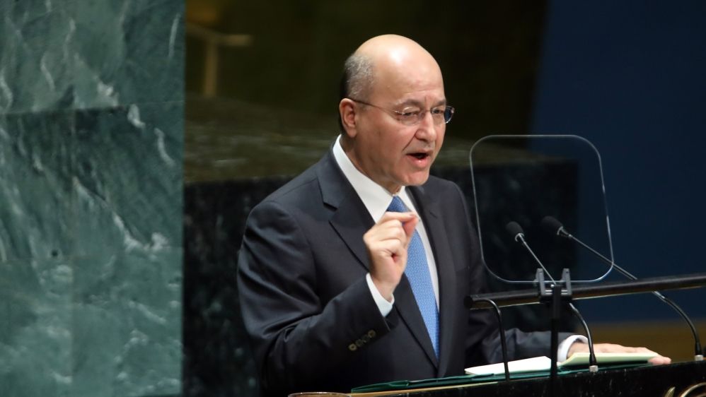 Barham Ahmed Salih, President of Iraq, speaks at the 74th United Nations General Assembly on