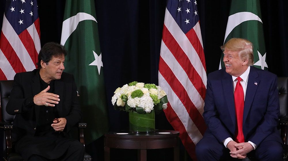 Trump greets Khan during a bilateral meeting on the sidelines of the annual United Nations General Assembly in New York City