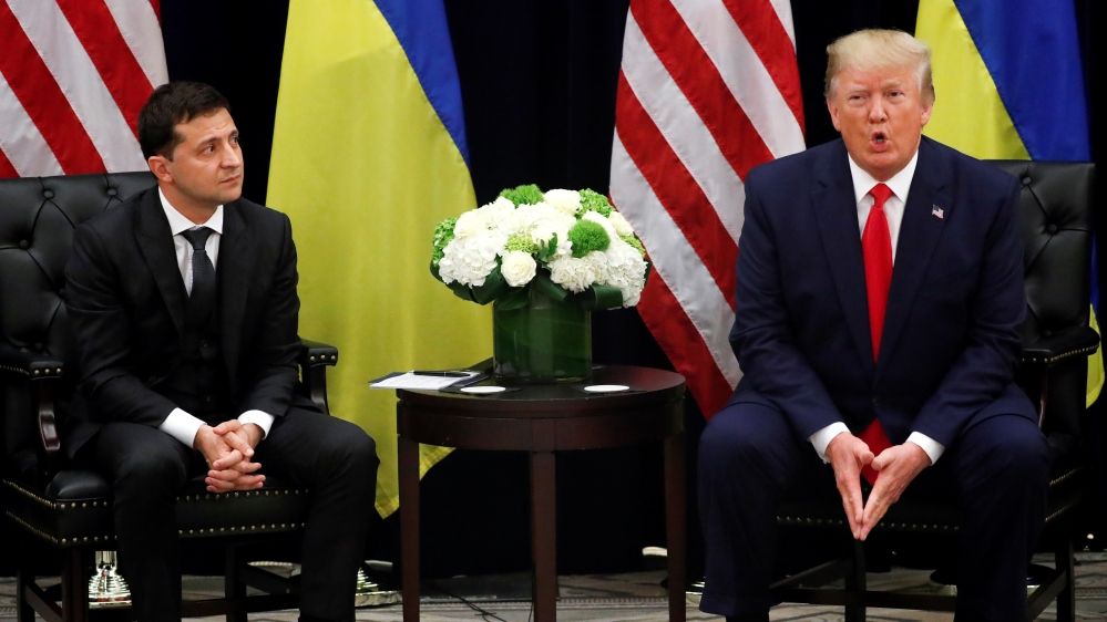 Trump speaks during a bilateral meeting with Zelensky on the sidelines of the 74th session of the United Nations General Assembly in New York City