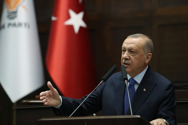 ANKARA, TURKEY - OCTOBER 16: President of Turkey and leader of Turkey''s ruling Justice and Development (AK) Party Recep Tayyip Erdogan addresses the party members during his party''s parliamentary grou