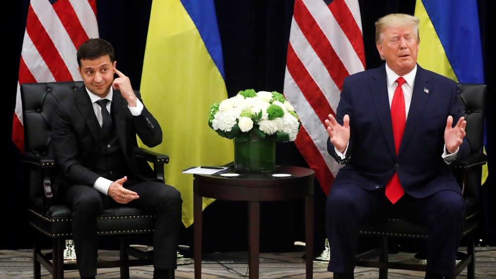 Zelenskyy speaks during a bilateral meeting with Trump on the sidelines of the 74th session of the United Nations General Assembly (UNGA) in New York City
