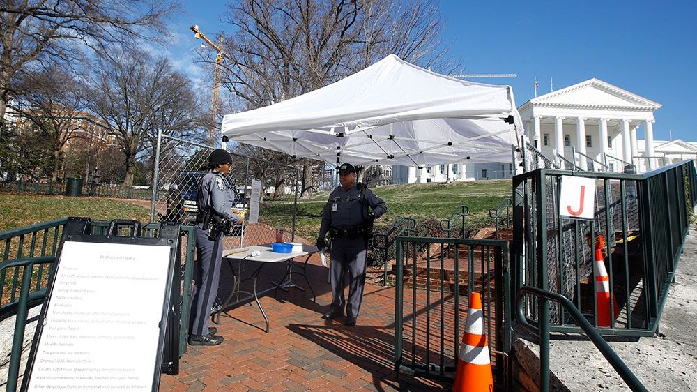Fencing and magnetometers are set up around Capitol Square for the anticipated pro-gun rally at the Virginia State Capitol