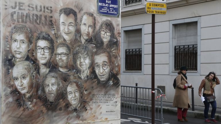 The artwork of French street artist Christian Guemy aka ‘C215’ depicts members of satirical magazine Charlie Hebdo