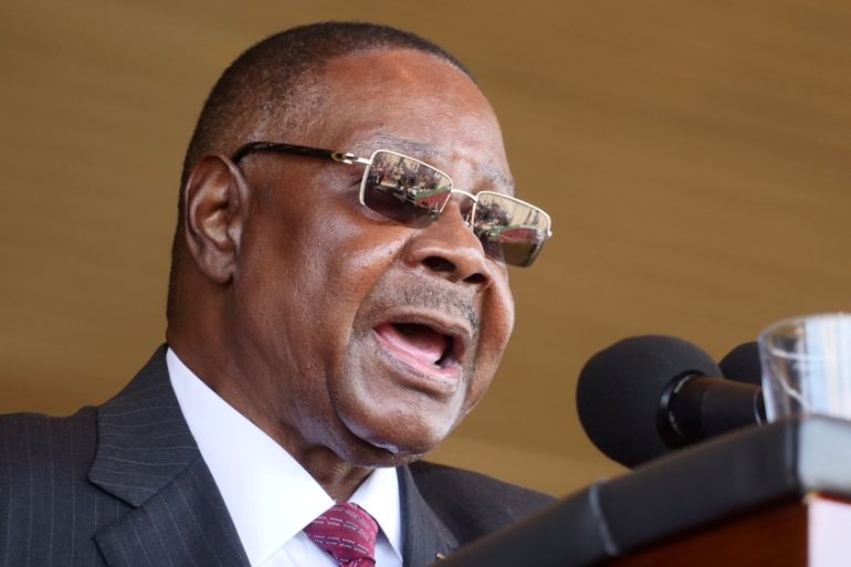 Malawi''s President Peter Mutharika addresses guests during his inauguration ceremony in Blantyre