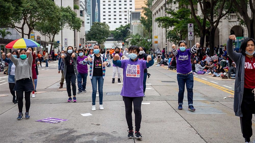To reduce the risk from the coronavirus, domestic workers organised small protest dances in different parts of the city
