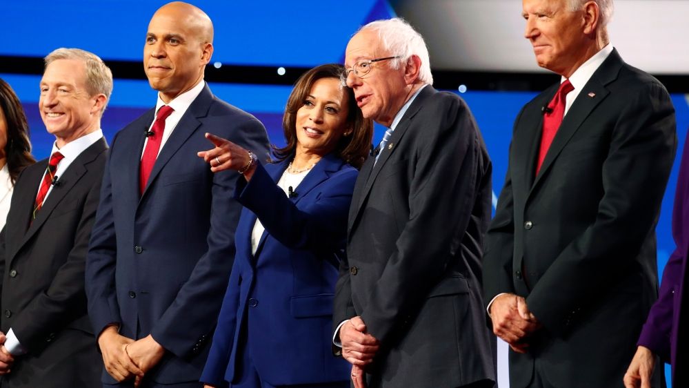 Senator Cory Booker, second from left, will be among the former Democratic presidential candidates and future contenders speaking at Thursday night’s Democratic National Convention