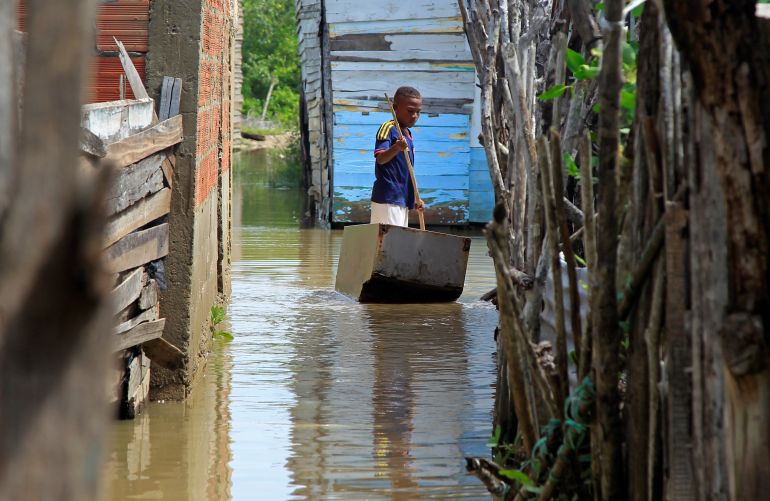 Hurricane Iota off the coast of Cartagena de Indias caused a tidal surge that flooded the Marlinda sector and la Boquilla, in Cartagena, Colombia