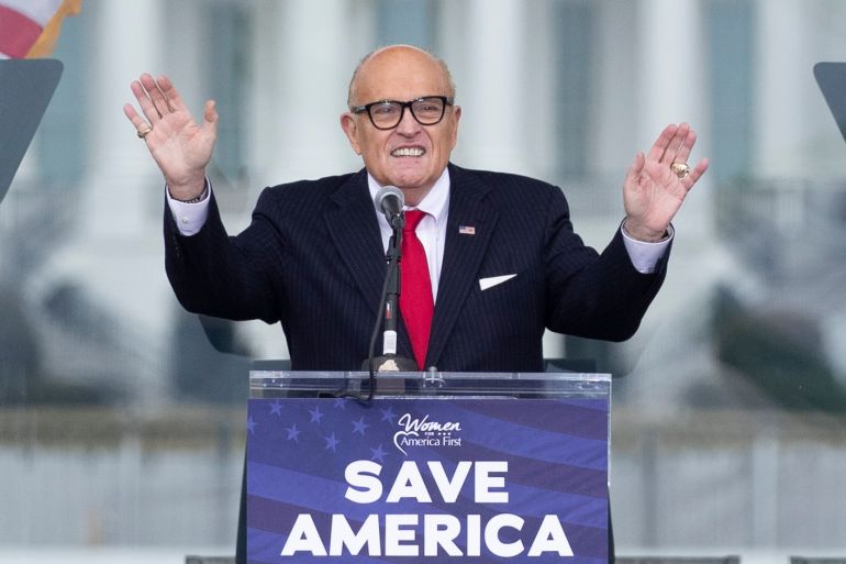 Lawyer to US President Donald Trump and former mayor of New York City Rudy Giuliani speaks at a rally on the Ellipse near the White House in Washington, DC, on January 6 2021