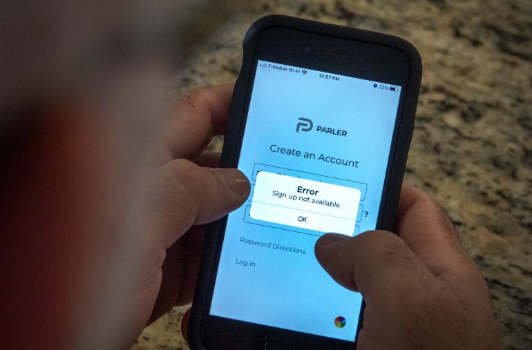 Parler said Amazon Web Services shut down its account on Sunday night in a move ‘apparently motivated by political animus’