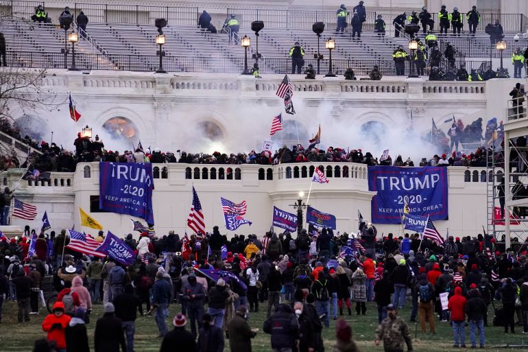 Violent rioters, loyal to then-President Donald Trump, storm the Capitol on January 6, 2021