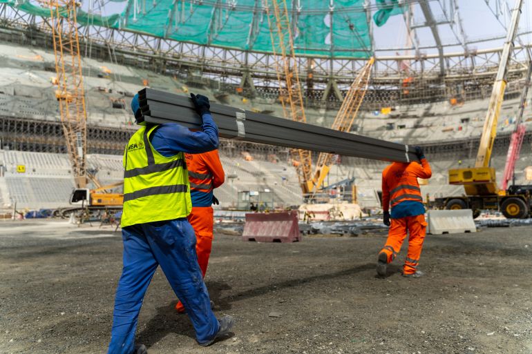 Construction work being carried out at Lusail Stadium earlier this year