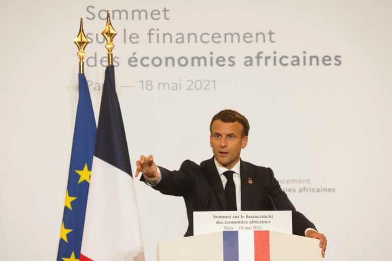 France’s President Emmanuel Macron speaks during a joint news conference at the end of the summit