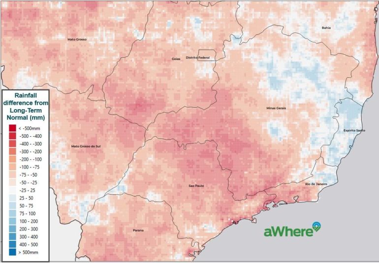 Brazil January-April 2021 rainfall compared with 2006-2020 average