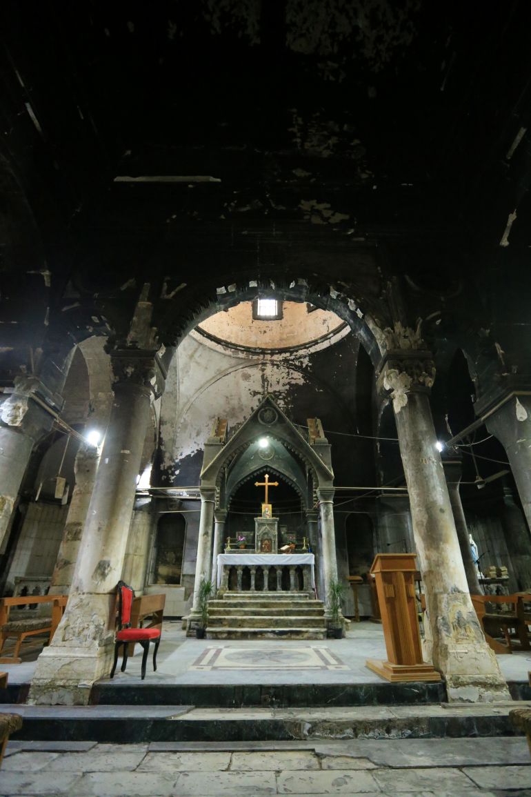 The Great Immaculate Church was burned by ISIL fighters in the town of Qaraqosh, south of Mosul