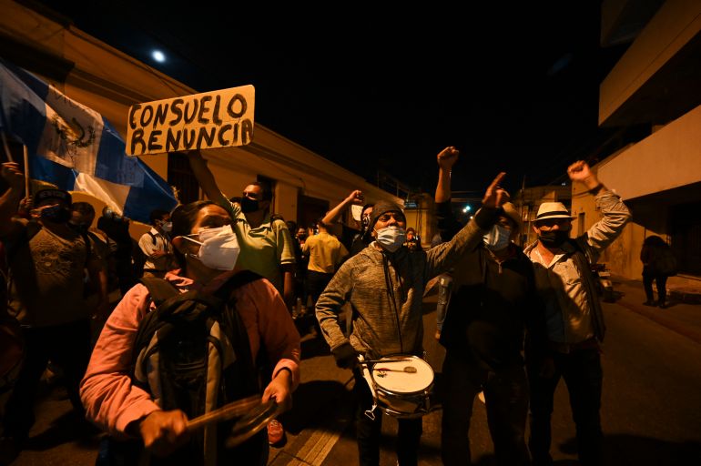 Guatemalan supporters of Sandoval gather in the streets in Guatemala City, on July 23