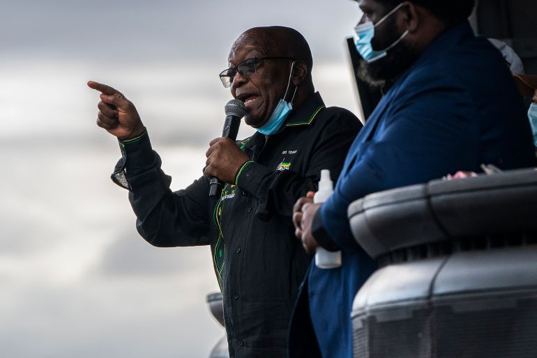 Zuma addresses his supporters at his home in Nkandla, KwaZulu-Natal Natal Province, in July 2021