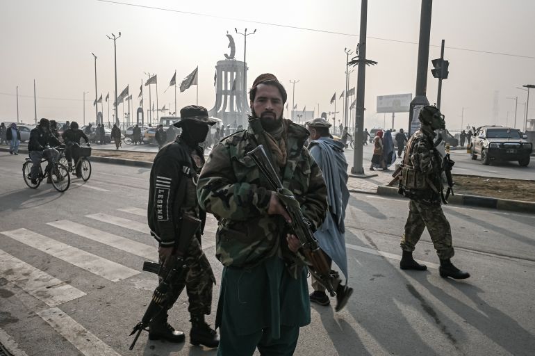 Afghan security forces at the protest in Kabul