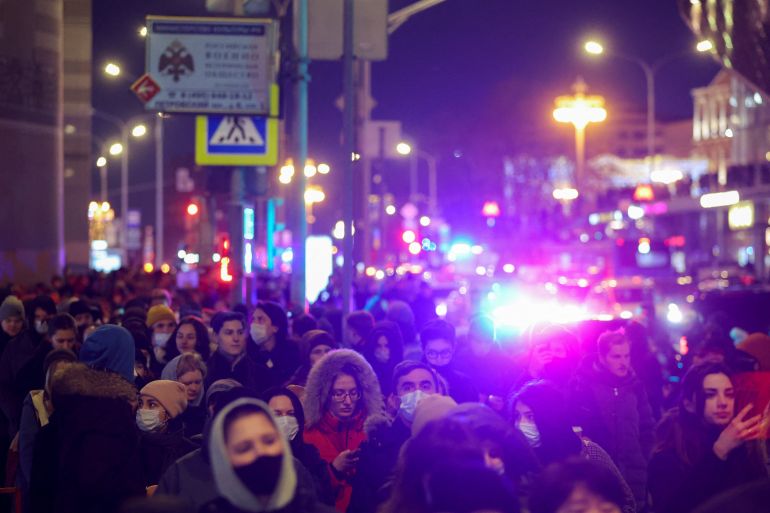 People demonstrate during an anti-war protest in Moscow [Evgenia Novozhenina/Reuters]