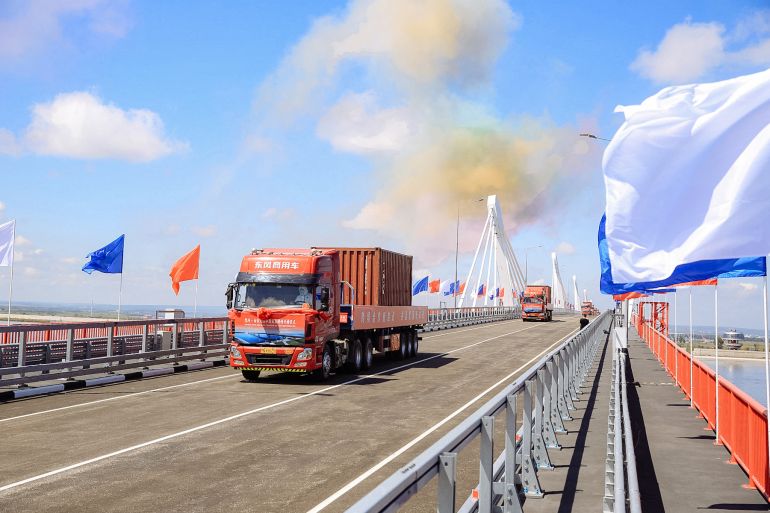 A view of the bridge linking the Russian city of Blagoveshchensk to the Chinese city of Heihe across the Amur river