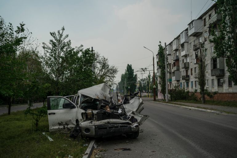 A picture taken on May 18, 2022 shows a damaged