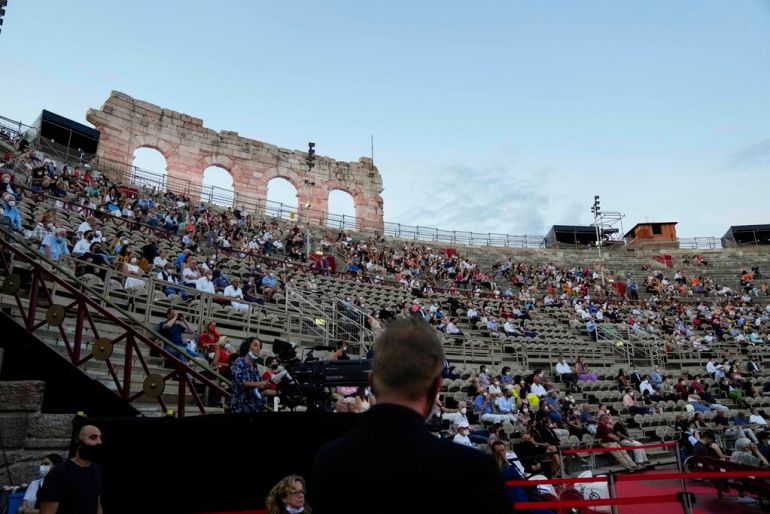 A view of the stands during ‘Cavalleria Rusticana’ lyric opera, at the Arena di Verona theatre, in Verona, Italy