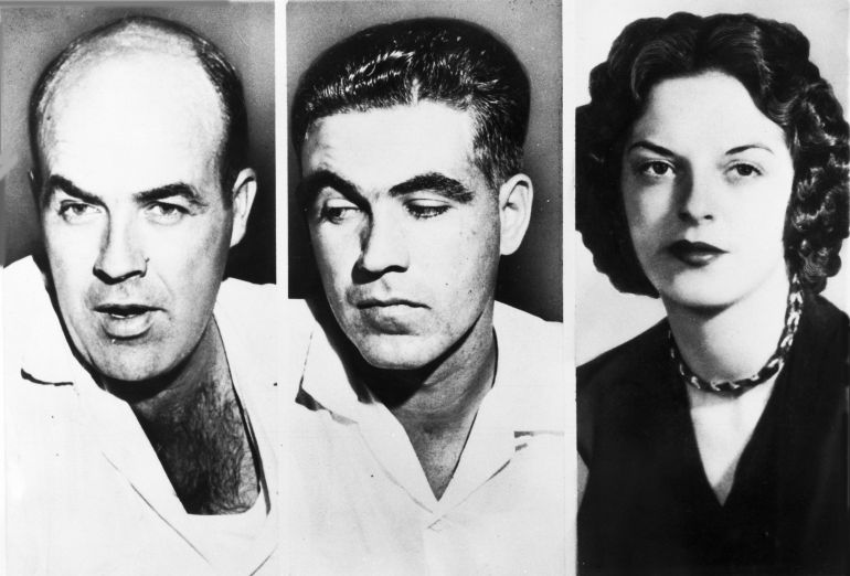 John W Milam, 35, left, his half-brother Roy Bryant, 24, centre, who went on trial in Sumner, Mississippi, September 18, 1955, and charged with the murder of 14-year-old African American Emmett Till from Chicago, Bryant’s wife Carolyn, is on the right