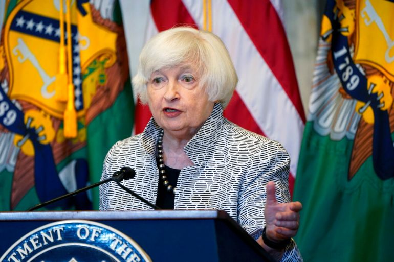 Treasury Secretary Janet Yellen speaks about the economy during a news conference at the Treasury Department in July, 2022.