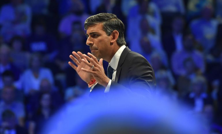 Sunak addresses Conservative Party members during election hustings
