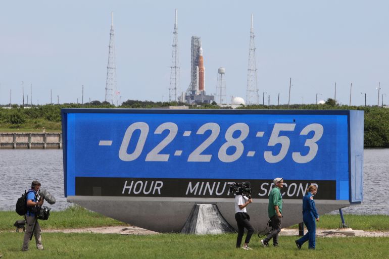 NASA's next-generation moon rocket, the Space Launch System (SLS), with the Orion crew capsule, is seen on launch complex 39B after its launch on the Artemis 1 mission was delayed, at Cape Canaveral, Florida, U.S. September 3, 2022.
