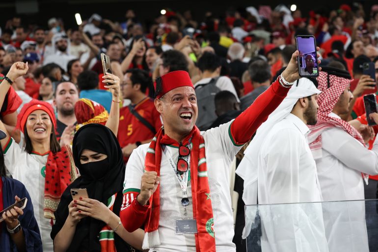 Morocco fans at the Education City Stadium after beating Spain in the last 16