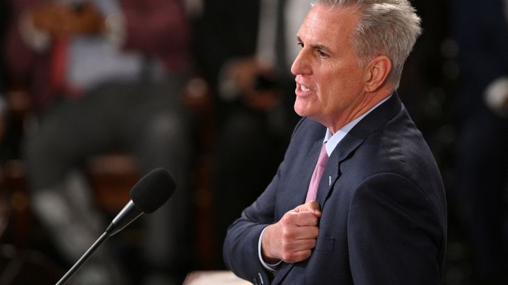 Speaker of the House Kevin McCarthy (R-CA) addresses the House of Representatives for the first time.