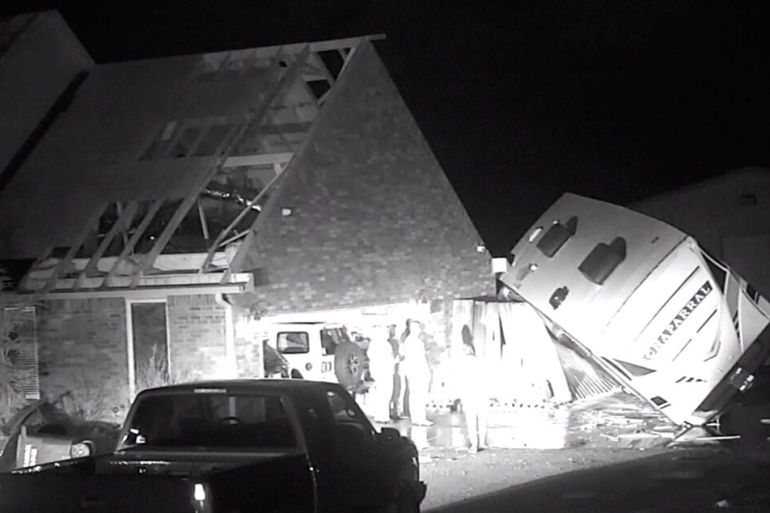 A house damaged by extreme weather in Oklahoma