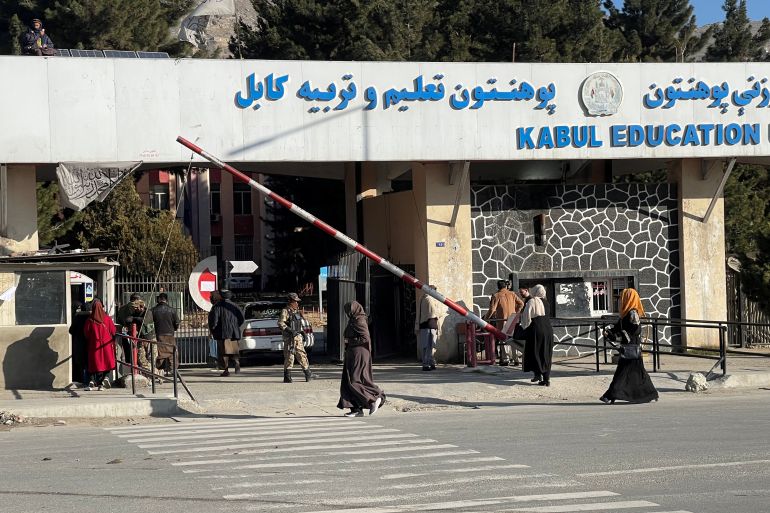 Female students enter the Kabul Education University in Kabul