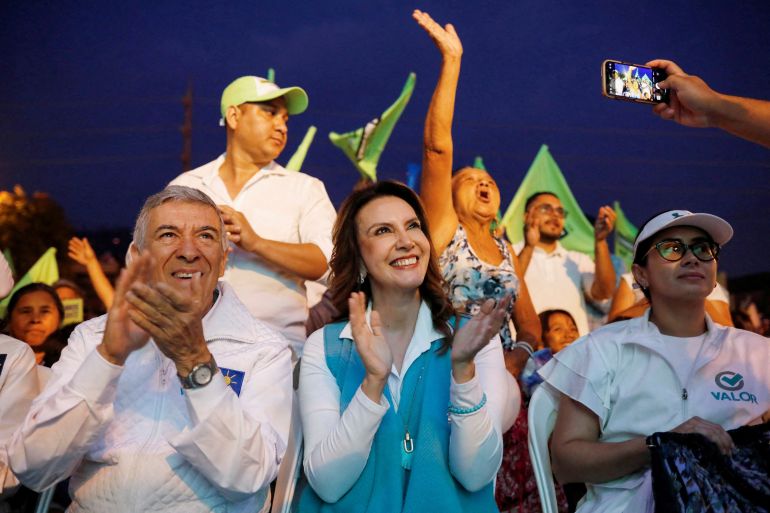 Rios and vice presidential candidate Hector Cifuentes attend a campaign rally in Guatemala City, April 16, 2023