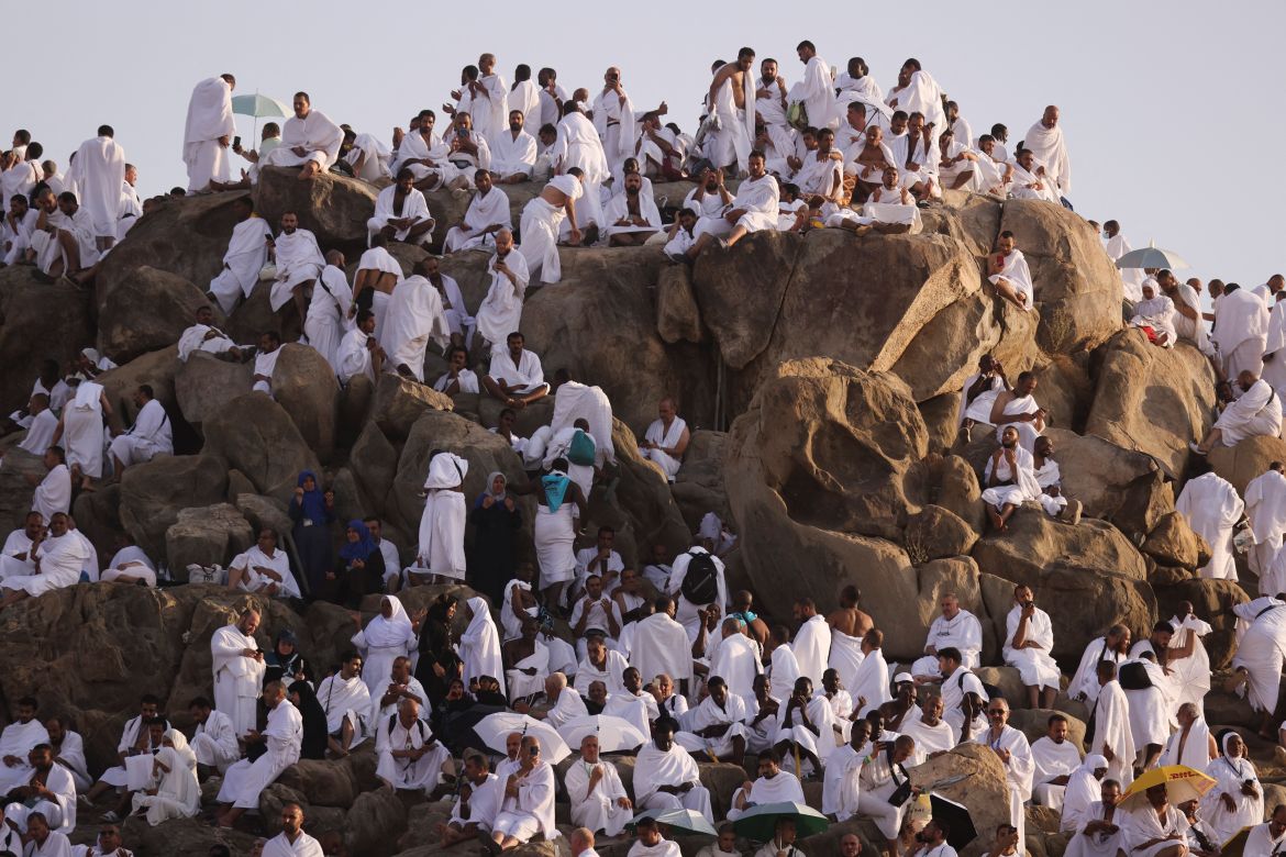 Muslim pilgrims gather on the Mount of Mercy
