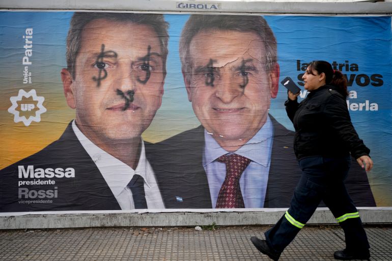 A defaced election poster