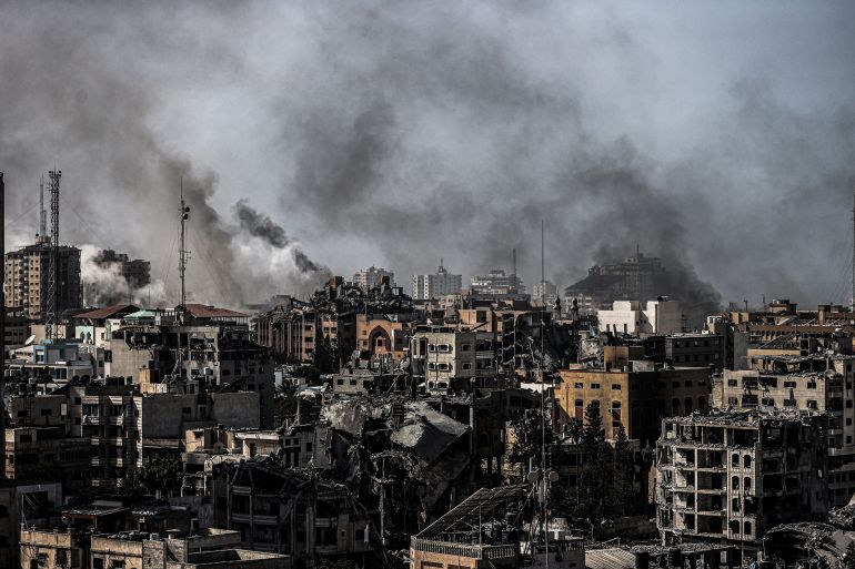 Smoke rises after an Israeli air raid in Tel al-Hawa, in the southern part of Gaza City, November 9, 2023