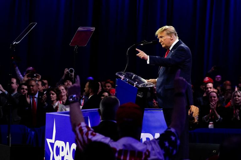 Former US President and Republican presidential candidate Donald Trump addresses the Conservative Political Action Conference (CPAC) annual meeting in National Harbor, Maryland, US, February 24, 2024