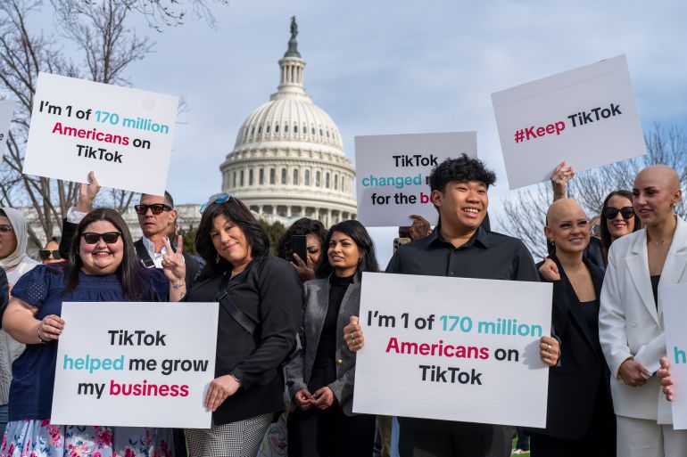Supporters of TikTok gather at the Capitol in Washington before the House passed the bill that seeks to ban the popular video app