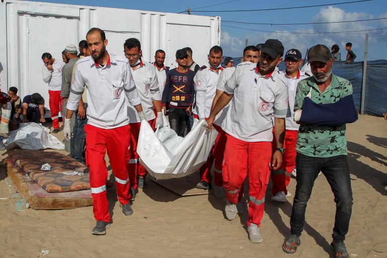 Funeral of two Palestinian paramedics killed in an Israeli strike in Rafah