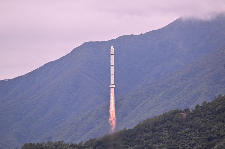 A Long March 2C rocket carrying a satellite jointly developed by China and France dubbed the Space Variable Objects Monitor (SVOM), lifts off from a base in Xichang, in China’s southwestern Sichuan province