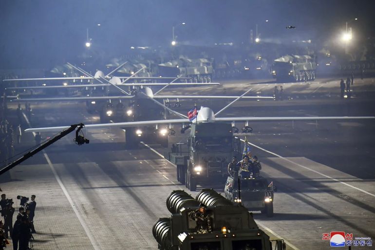 North Korean government, shows what it says attack drones during a military parade to mark the 70th anniversary
