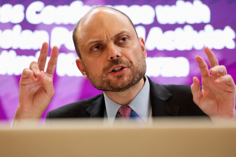 Russian dissident and recently released prisoner Vladimir Kara-Murza speaks at the Royal United Services Institute (RUSI) in London