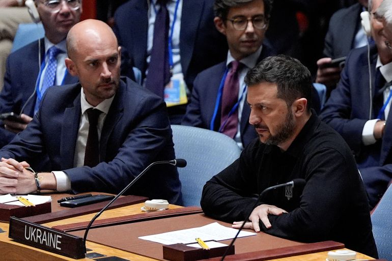 Ukrainian President Volodymyr Zelenskyy at the UN Security Council
